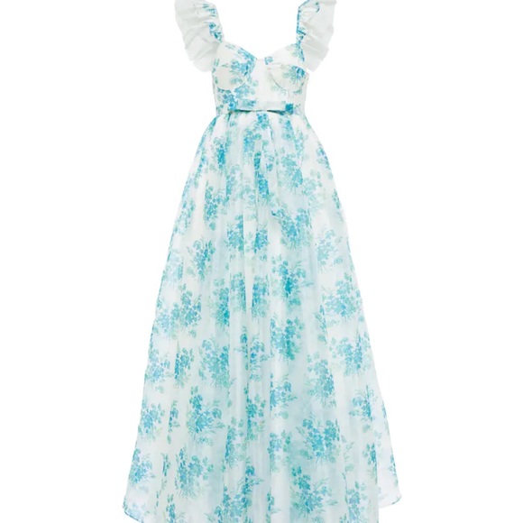 NWT Loveshackfancy Blue Macron Floral tulle maxi Gown - Picture 2 of 16